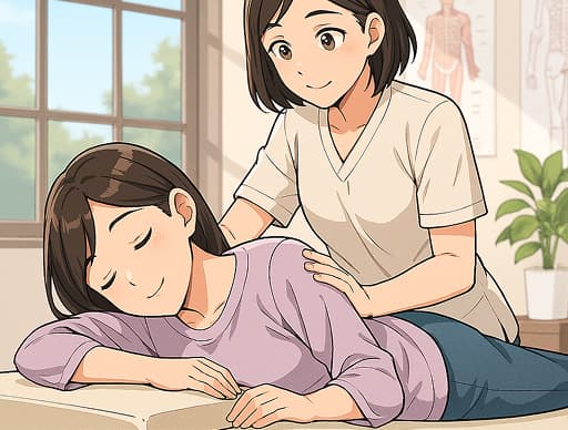 女性が女性にマッサージをしている