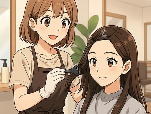 美容院で髪を染めている人