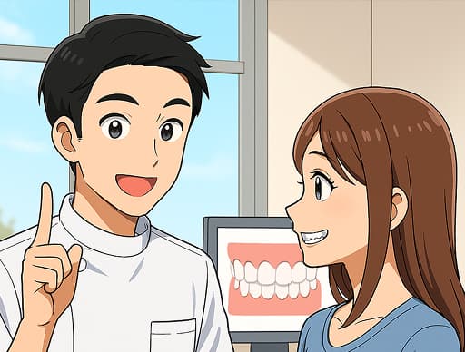 歯医者で説明を受ける人
